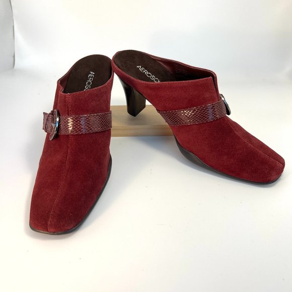 Aerosoles Cinch Mate Clogs Mules Burgundy Leather Suede Sz 7.5 M slip on - Picture 1 of 6